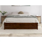 Lit plate-forme à panneaux en bois dur blanc/noyer/caramel clair avec lit gigogne double XL – Pour 2 personnes