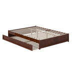 Lit plate-forme à panneaux en bois dur blanc/noyer/caramel clair avec lit gigogne double XL – Pour 2 personnes