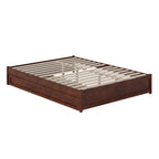 Lit plate-forme à panneaux en bois dur blanc/noyer/caramel clair avec lit gigogne double XL – Pour 2 personnes