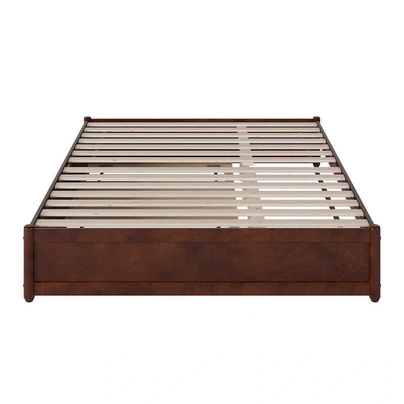 Lit plate-forme à panneaux en bois dur blanc/noyer/caramel clair avec lit gigogne double XL – Pour 2 personnes