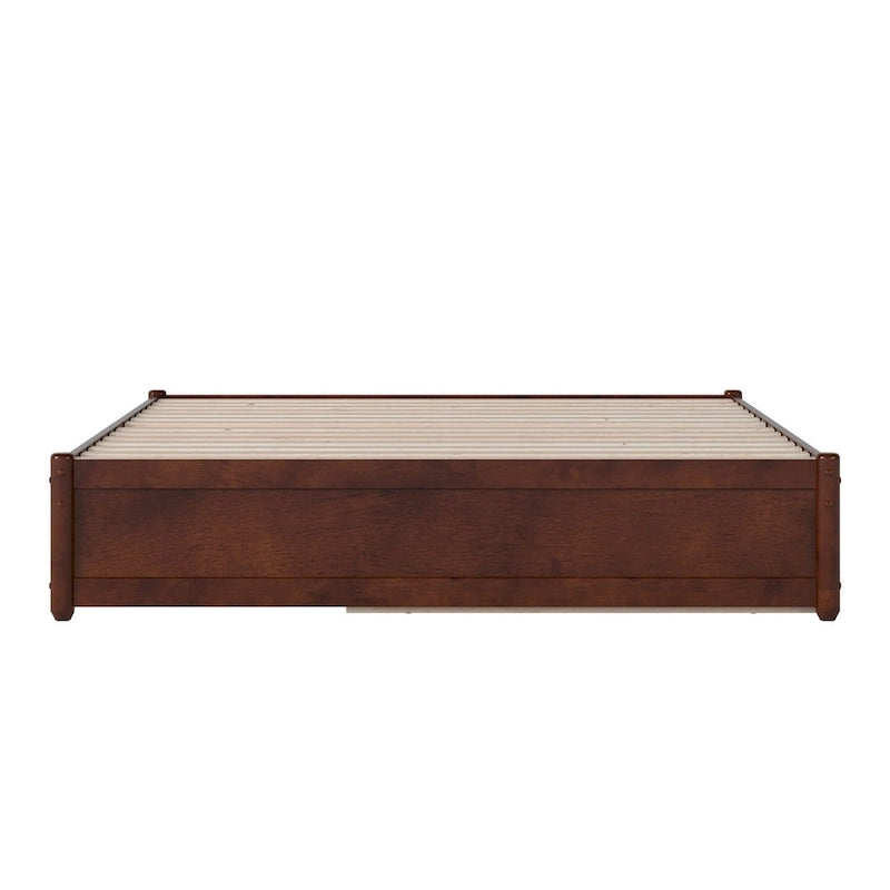 Lit plate-forme à panneaux en bois dur blanc/noyer/caramel clair avec lit gigogne double XL – Pour 2 personnes
