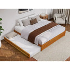 Lit plate-forme à panneaux en bois dur blanc/noyer/caramel clair avec lit gigogne double XL – Pour 2 personnes