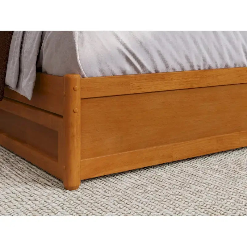 Lit plate-forme à panneaux en bois dur blanc/noyer/caramel clair avec lit gigogne double XL – Pour 2 personnes