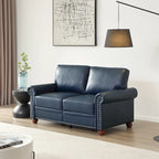 Causeuse en similicuir bleu marine avec clous décoratifs argentés et rangement sous l'assise - 2 places