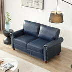 Causeuse en similicuir bleu marine avec clous décoratifs argentés et rangement sous l'assise - 2 places