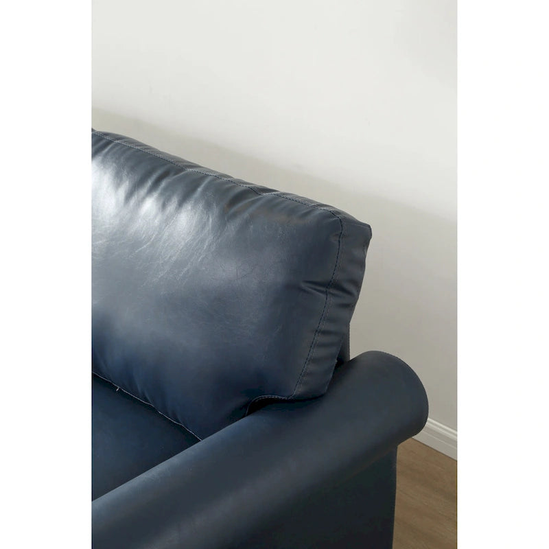 Causeuse en similicuir bleu marine avec clous décoratifs argentés et rangement sous l'assise - 2 places