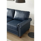 Causeuse en similicuir bleu marine avec clous décoratifs argentés et rangement sous l'assise - 2 places