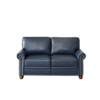 Causeuse en similicuir bleu marine avec clous décoratifs argentés et rangement sous l'assise - 2 places