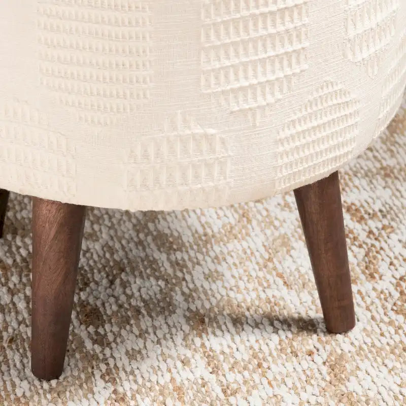 Tabouret rond en coton capitonné crème/marron avec surpiqûres rehaussées - Usage unique