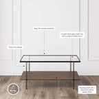 Table basse à plateau en verre à 2 niveaux Or et Chêne / Noyer Chaud et Noir Mid-Century - Usage unique