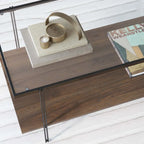 Table basse à plateau en verre à 2 niveaux Or et Chêne / Noyer Chaud et Noir Mid-Century - Usage unique
