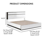 Lit plateforme asymétrique à 2 tiroirs, blanc/gris métallisé - Pour 2 personnes