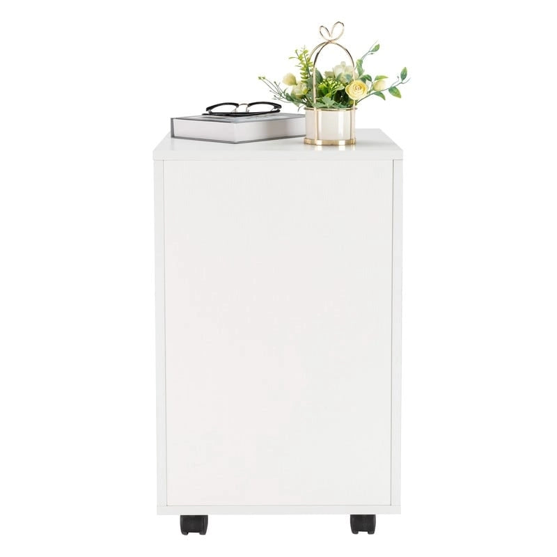 Caisson de classement à 3 tiroirs en MDF, coloris Chêne / Noir / Blanc / Gris, avec serrure et roulettes