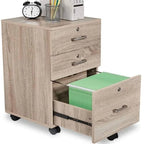 Caisson de classement à 3 tiroirs en MDF, coloris Chêne / Noir / Blanc / Gris, avec serrure et roulettes