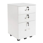 Caisson de classement à 3 tiroirs en MDF, coloris Chêne / Noir / Blanc / Gris, avec serrure et roulettes