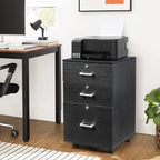 Caisson de classement à 3 tiroirs en MDF, coloris Chêne / Noir / Blanc / Gris, avec serrure et roulettes