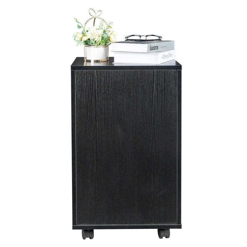 Caisson de classement à 3 tiroirs en MDF, coloris Chêne / Noir / Blanc / Gris, avec serrure et roulettes