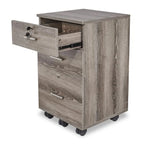 Caisson de classement à 3 tiroirs en MDF, coloris Chêne / Noir / Blanc / Gris, avec serrure et roulettes