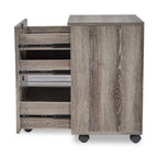 Caisson de classement à 3 tiroirs en MDF, coloris Chêne / Noir / Blanc / Gris, avec serrure et roulettes