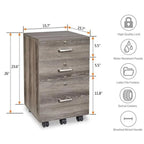 Caisson de classement à 3 tiroirs en MDF, coloris Chêne / Noir / Blanc / Gris, avec serrure et roulettes