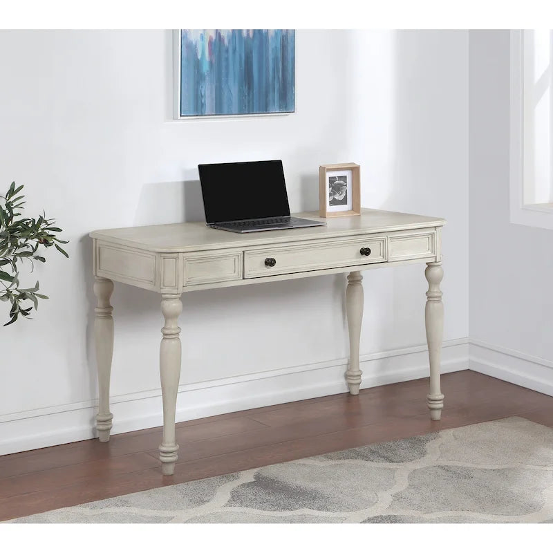 Bureau traditionnel en bois massif Plantation Grey / Antique White avec tiroir à extension complète et passe-câbles - Usage unique