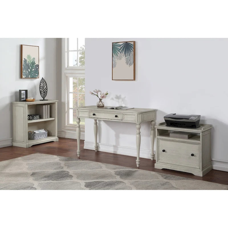 Bureau traditionnel en bois massif Plantation Grey / Antique White avec tiroir à extension complète et passe-câbles - Usage unique
