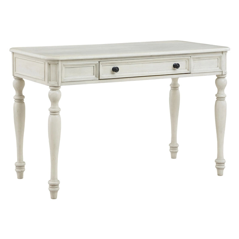 Bureau traditionnel en bois massif Plantation Grey / Antique White avec tiroir à extension complète et passe-câbles - Usage unique