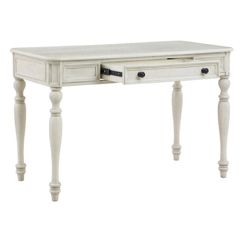 Bureau traditionnel en bois massif Plantation Grey / Antique White avec tiroir à extension complète et passe-câbles - Usage unique