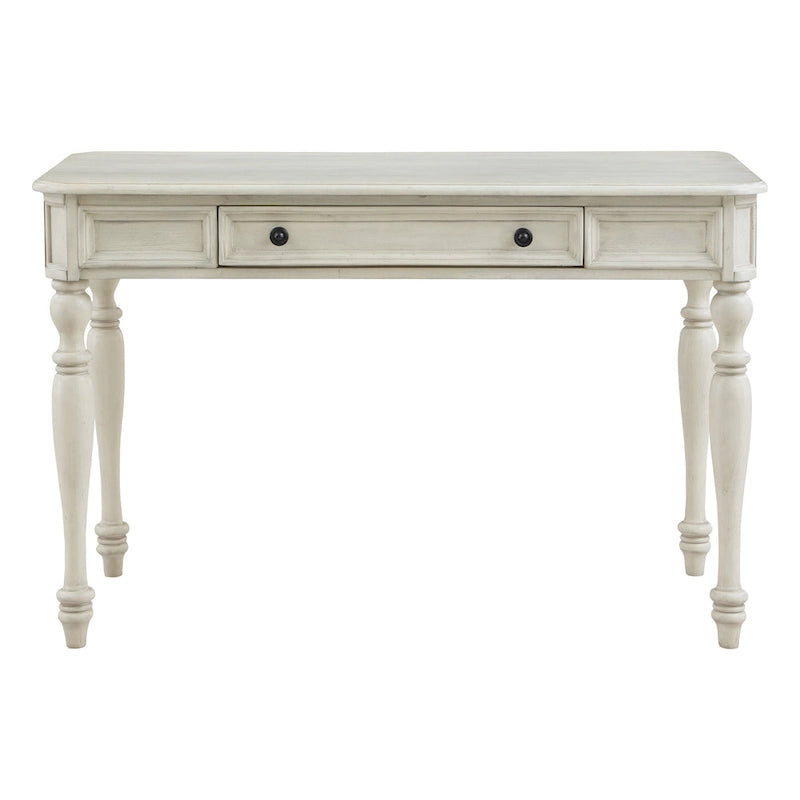 Bureau traditionnel en bois massif Plantation Grey / Antique White avec tiroir à extension complète et passe-câbles - Usage unique