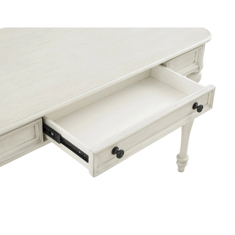 Bureau traditionnel en bois massif Plantation Grey / Antique White avec tiroir à extension complète et passe-câbles - Usage unique