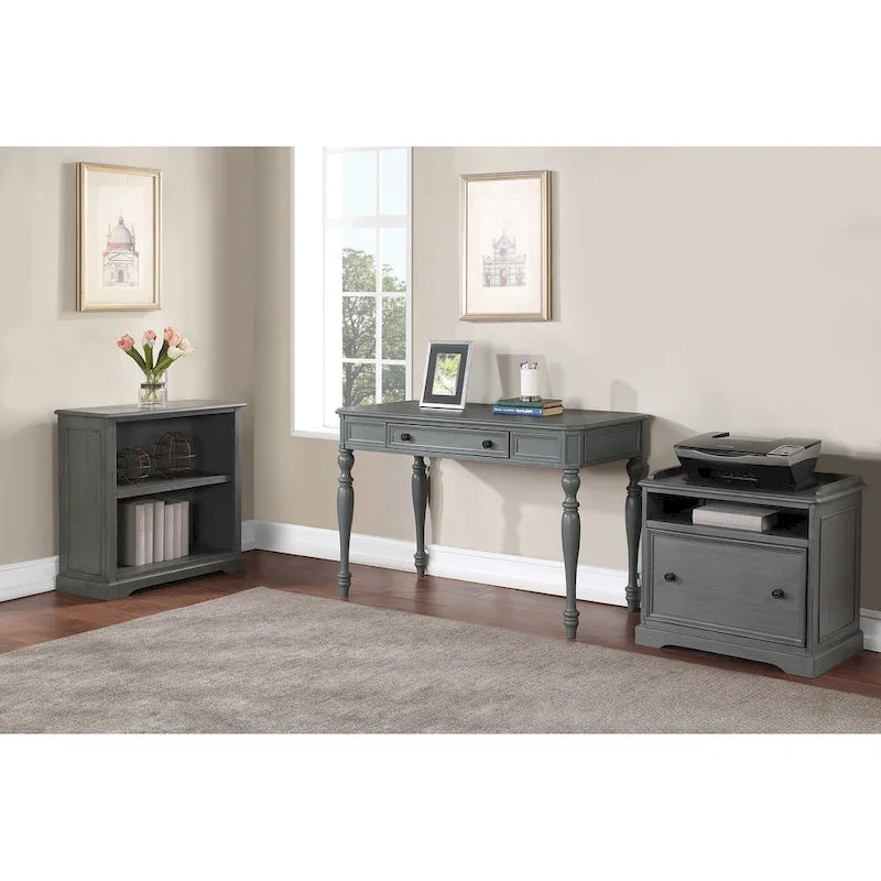 Bureau traditionnel en bois massif Plantation Grey / Antique White avec tiroir à extension complète et passe-câbles - Usage unique