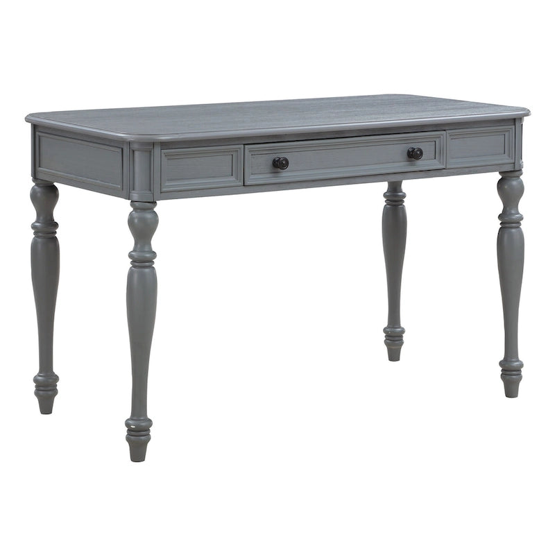 Bureau traditionnel en bois massif Plantation Grey / Antique White avec tiroir à extension complète et passe-câbles - Usage unique