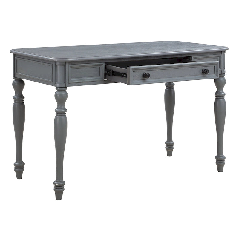 Bureau traditionnel en bois massif Plantation Grey / Antique White avec tiroir à extension complète et passe-câbles - Usage unique