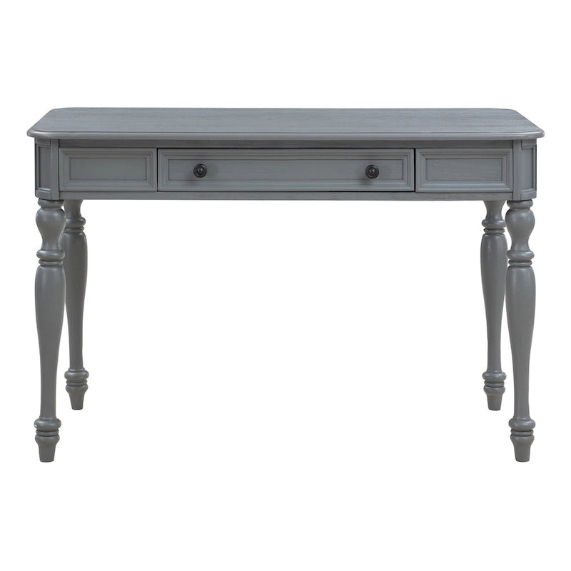 Bureau traditionnel en bois massif Plantation Grey / Antique White avec tiroir à extension complète et passe-câbles - Usage unique