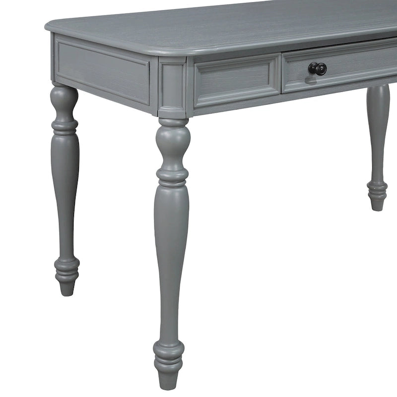Bureau traditionnel en bois massif Plantation Grey / Antique White avec tiroir à extension complète et passe-câbles - Usage unique