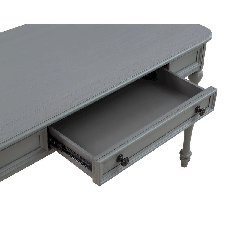 Bureau traditionnel en bois massif Plantation Grey / Antique White avec tiroir à extension complète et passe-câbles - Usage unique