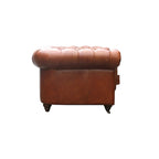 Canapé / Causeuse / Fauteuil Chesterfield en cuir véritable marron avec accoudoirs roulés et garniture cloutée