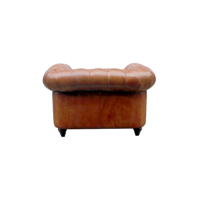 Canapé / Causeuse / Fauteuil Chesterfield en cuir véritable marron avec accoudoirs roulés et garniture cloutée