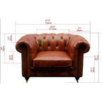 Canapé / Causeuse / Fauteuil Chesterfield en cuir véritable marron avec accoudoirs roulés et garniture cloutée