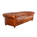Canapé / Causeuse / Fauteuil Chesterfield en cuir véritable marron avec accoudoirs roulés et garniture cloutée