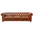 Canapé / Causeuse / Fauteuil Chesterfield en cuir véritable marron avec accoudoirs roulés et garniture cloutée