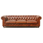 Canapé / Causeuse / Fauteuil Chesterfield en cuir véritable marron avec accoudoirs roulés et garniture cloutée