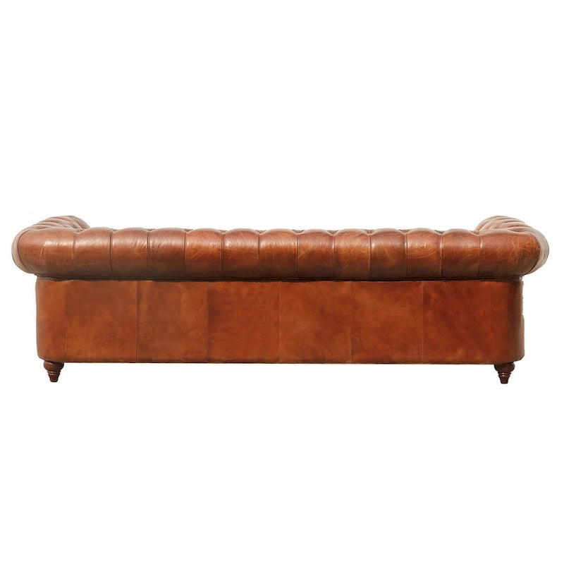 Canapé / Causeuse / Fauteuil Chesterfield en cuir véritable marron avec accoudoirs roulés et garniture cloutée