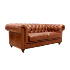 Canapé / Causeuse / Fauteuil Chesterfield en cuir véritable marron avec accoudoirs roulés et garniture cloutée