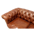 Canapé / Causeuse / Fauteuil Chesterfield en cuir véritable marron avec accoudoirs roulés et garniture cloutée