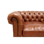 Canapé / Causeuse / Fauteuil Chesterfield en cuir véritable marron avec accoudoirs roulés et garniture cloutée