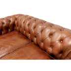 Canapé / Causeuse / Fauteuil Chesterfield en cuir véritable marron avec accoudoirs roulés et garniture cloutée