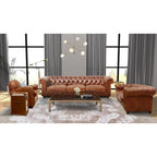 Canapé / Causeuse / Fauteuil Chesterfield en cuir véritable marron avec accoudoirs roulés et garniture cloutée