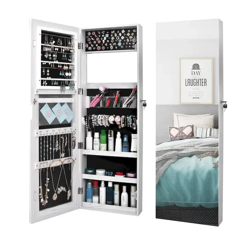 Armoire à bijoux miroir pleine longueur blanche - Usage unique