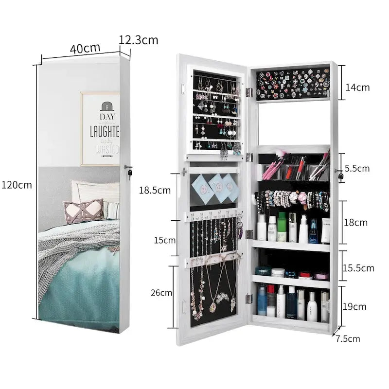 Armoire à bijoux miroir pleine longueur blanche - Usage unique